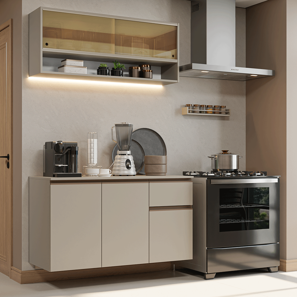 Cocina Compacta 120 cm Sin Patas Nice Crema 03