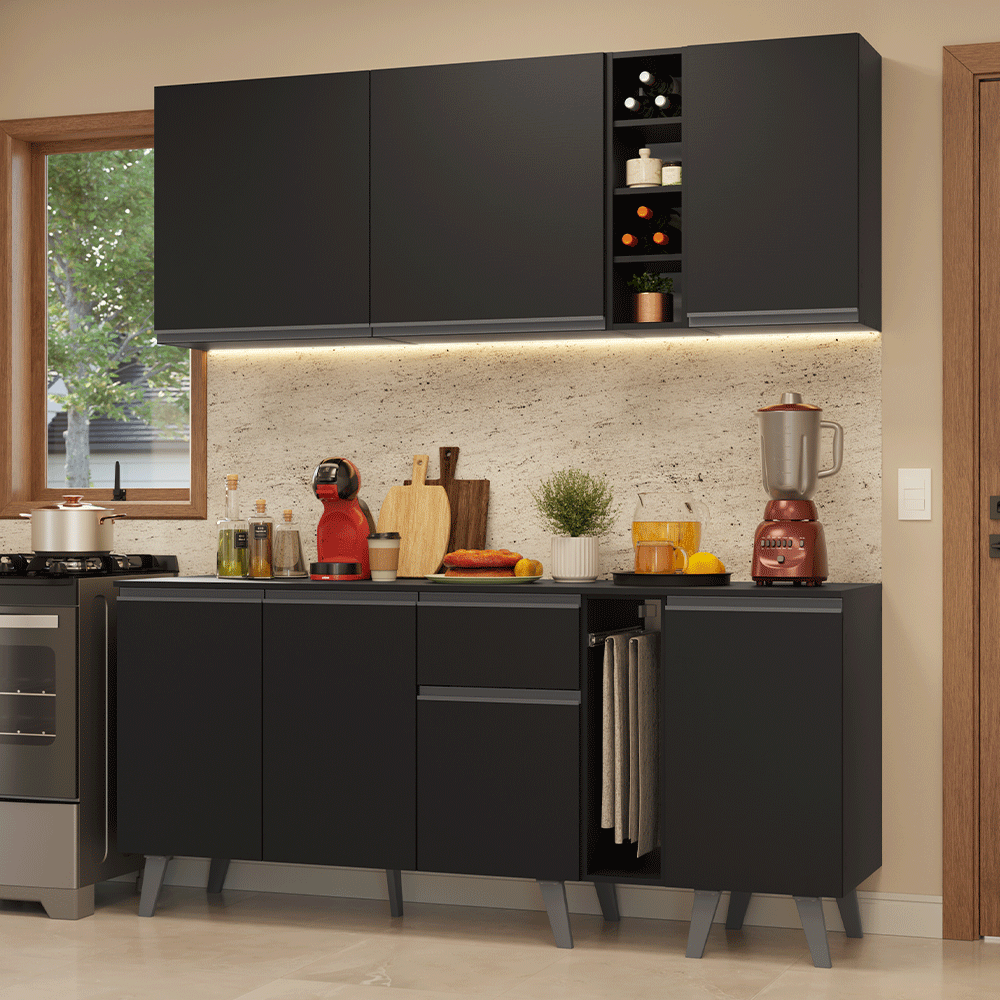Cocina Compacta 180 cm Negro Nice Madesa 01