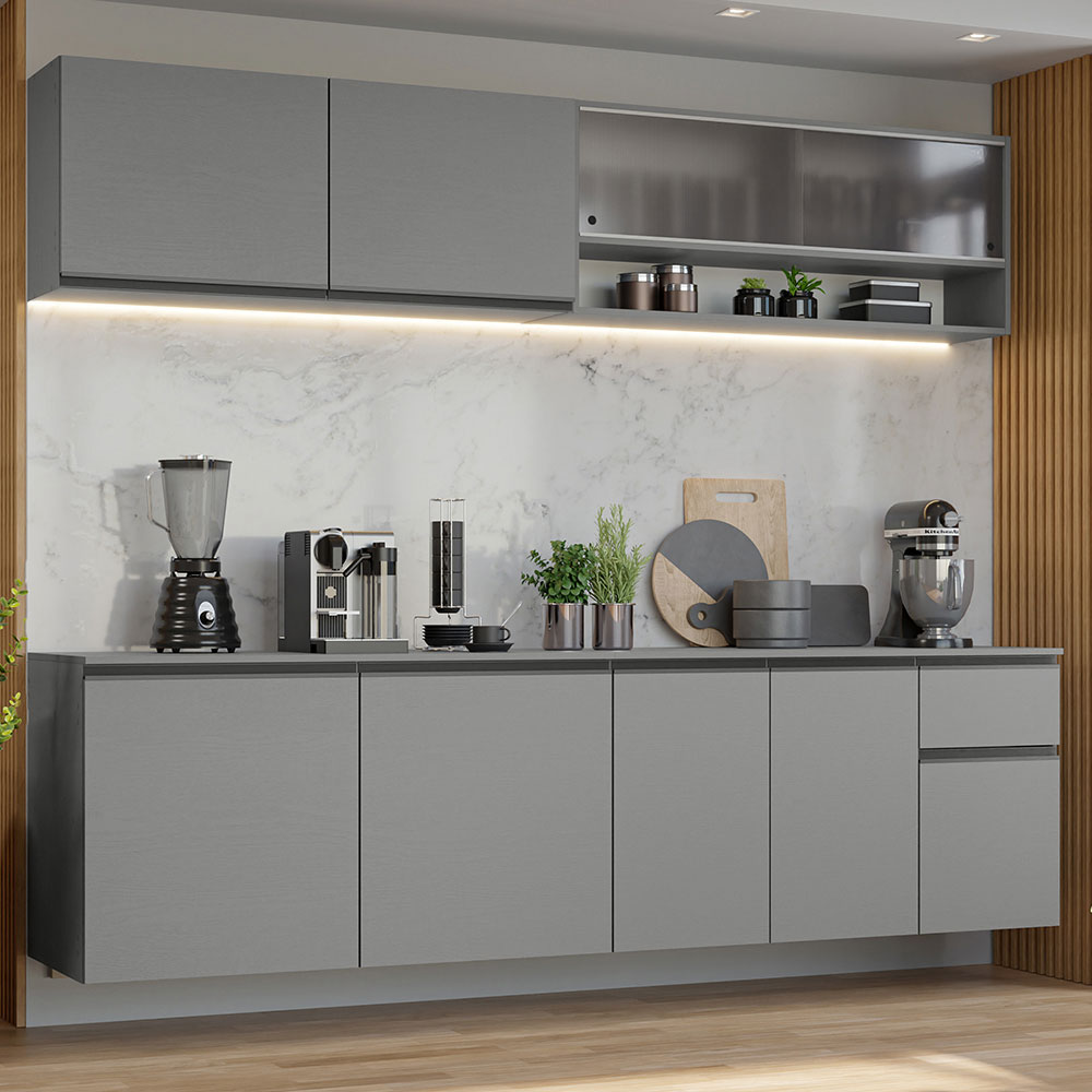 Combo Completo de Cocina Flotante 240 cm Gris Nice Madesa 04