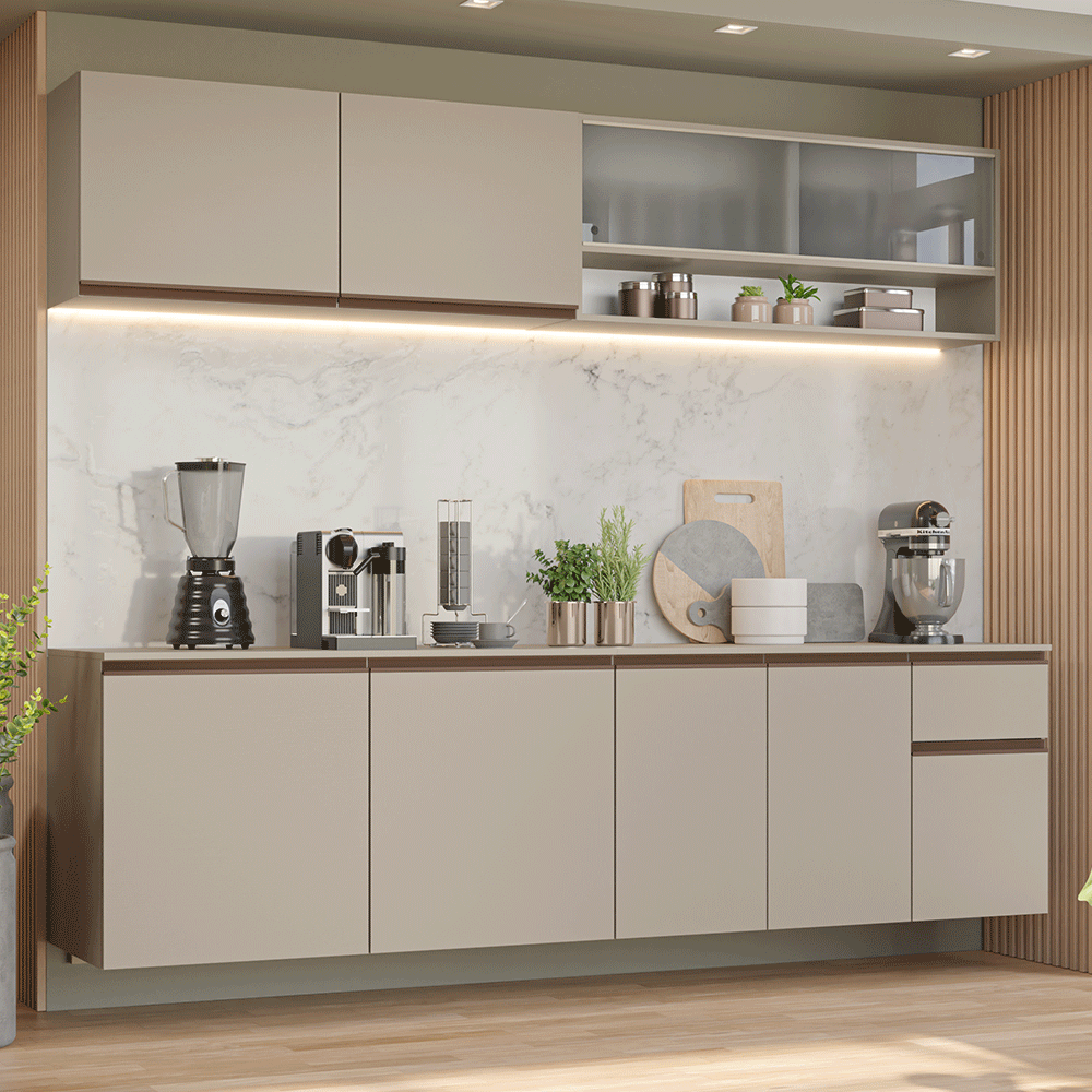 Combo de Cocina 240 cm Sin Patas Nice Crema 04