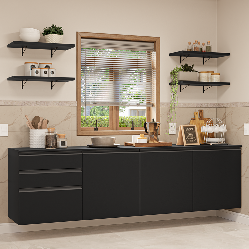 Combo Completo de Cocina 240 cm Flotante Negro Nice Madesa 10