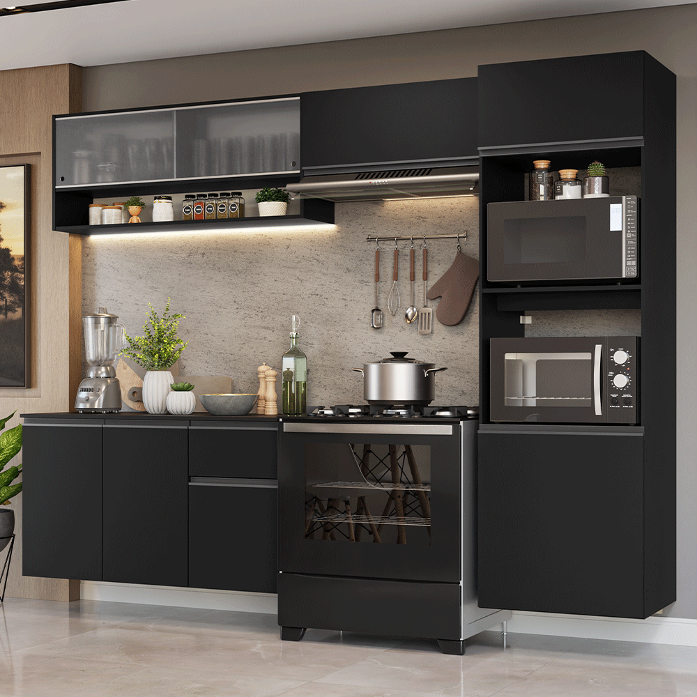 Combo Completo de Cocina 260 cm Flotante Negro Nice Madesa 11