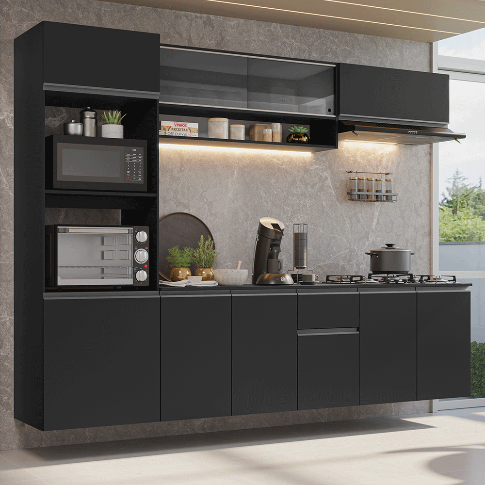 Combo completo de Cocina 260 cm Flotante Negro Nice Madesa 014