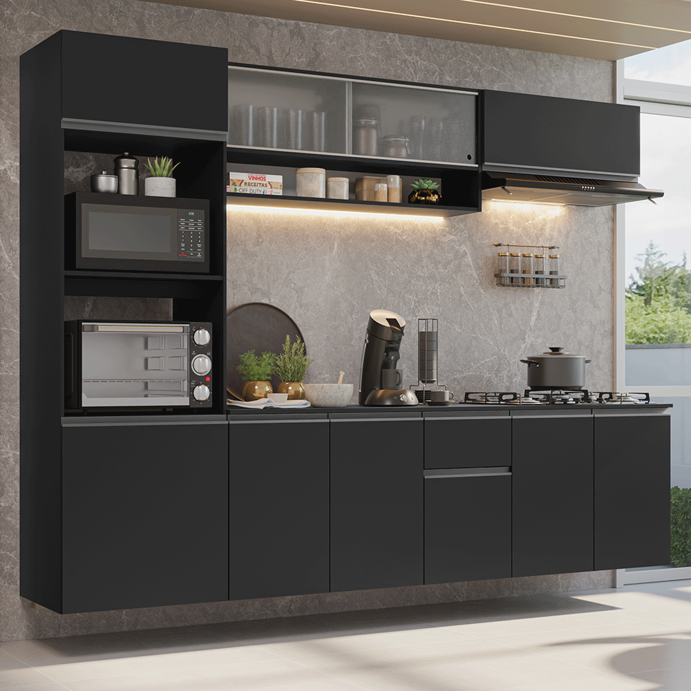 Combo completo de Cocina 260 cm Flotante Negro Nice Madesa 015