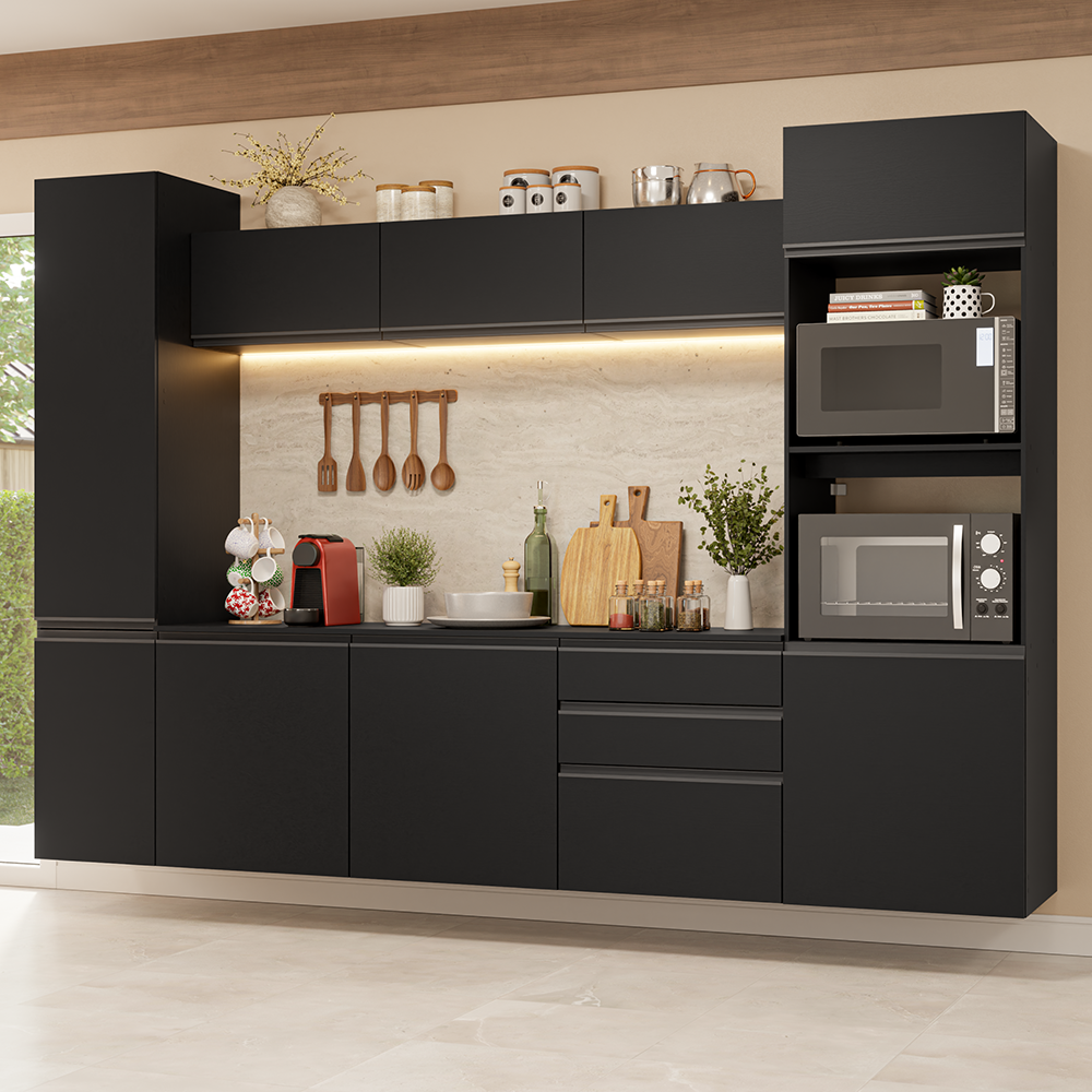 Combo Completo de Cocina 280 cm Flotante Negro Nice Madesa 06