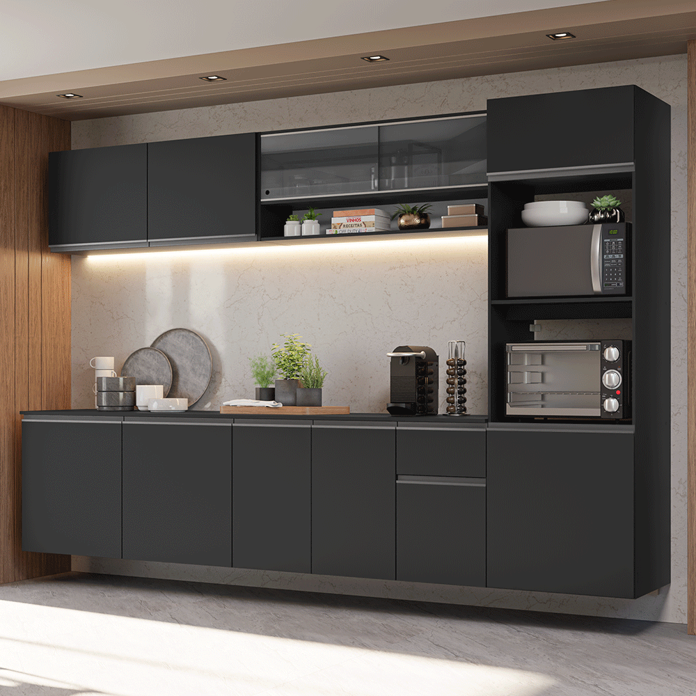 Combo completo de Cocina 300 cm Flotante Negro Nice Madesa 03