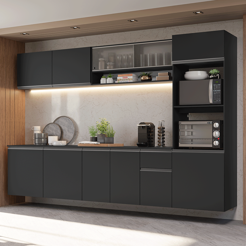 Combo completo de Cocina 300 cm Flotante Negro Nice Madesa 04
