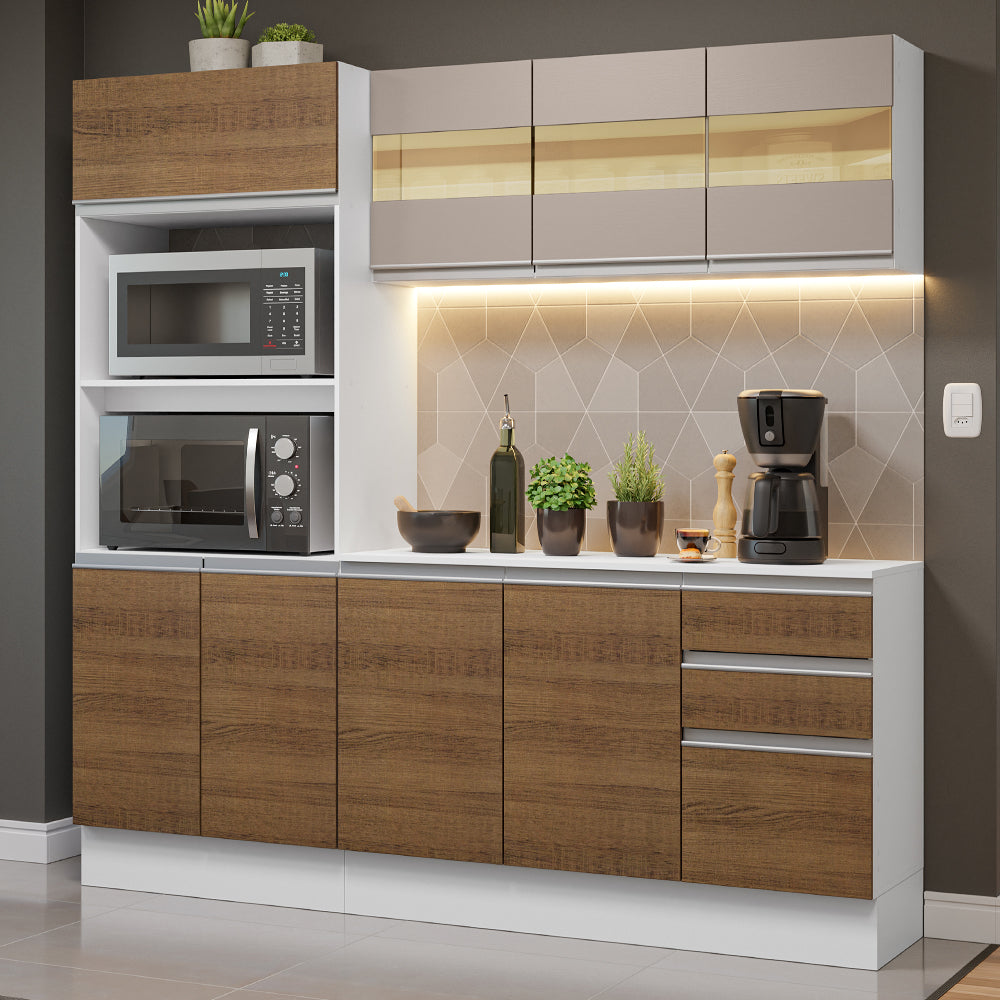 Cocina Compacta 100% MDF 190 cm Blanco/Marrón/Crema Smart Madesa 01