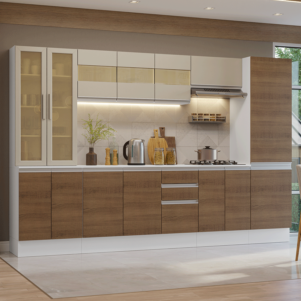 Combo de Cocina 290 cm Smart 100% MDF Blanco/Marrón/Crema 01