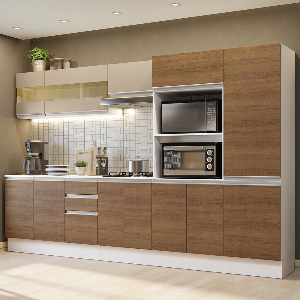 Combo Completo de Cocina 100% MDF 300 cm Blanco/Marrón/Crema Smart Madesa 02