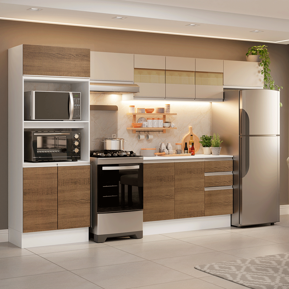Combo de Cocina 100% MDF 310 cm Smart Blanco/Marrón/Crema 01