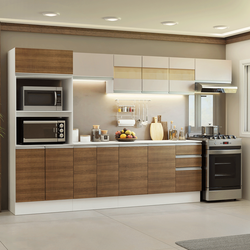 Combo de Cocina 100% MDF 310 cm Smart Blanco/Marrón/Crema 02