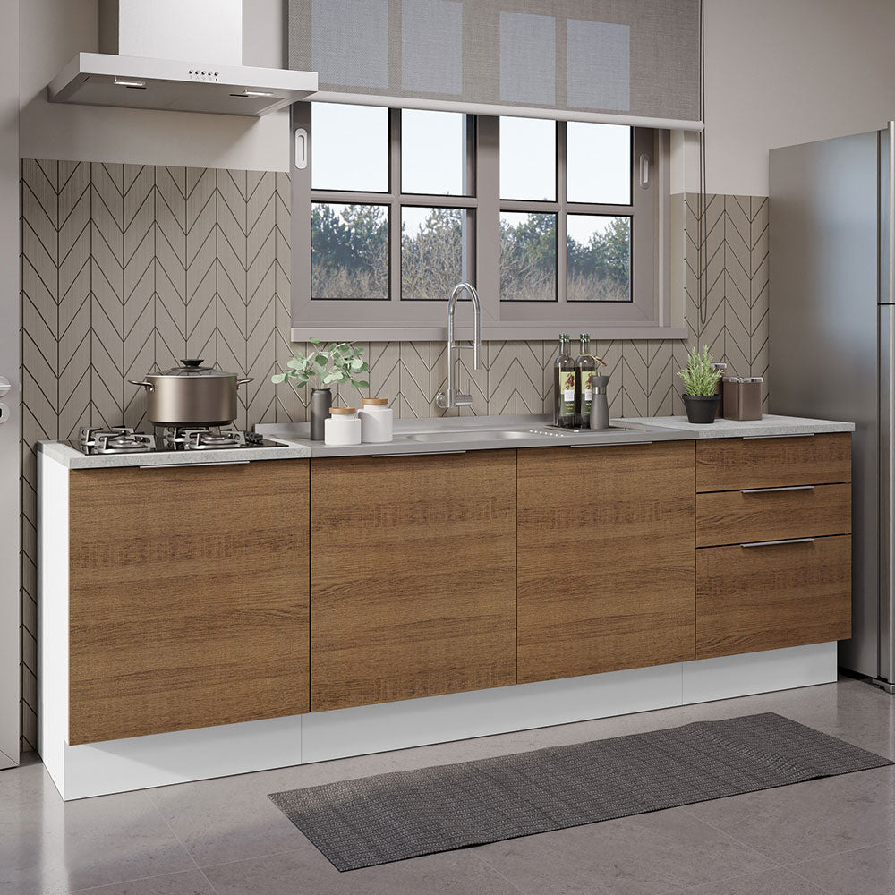 Cocina Compacta 240 cm Blanco/Marrón Stella Madesa 01