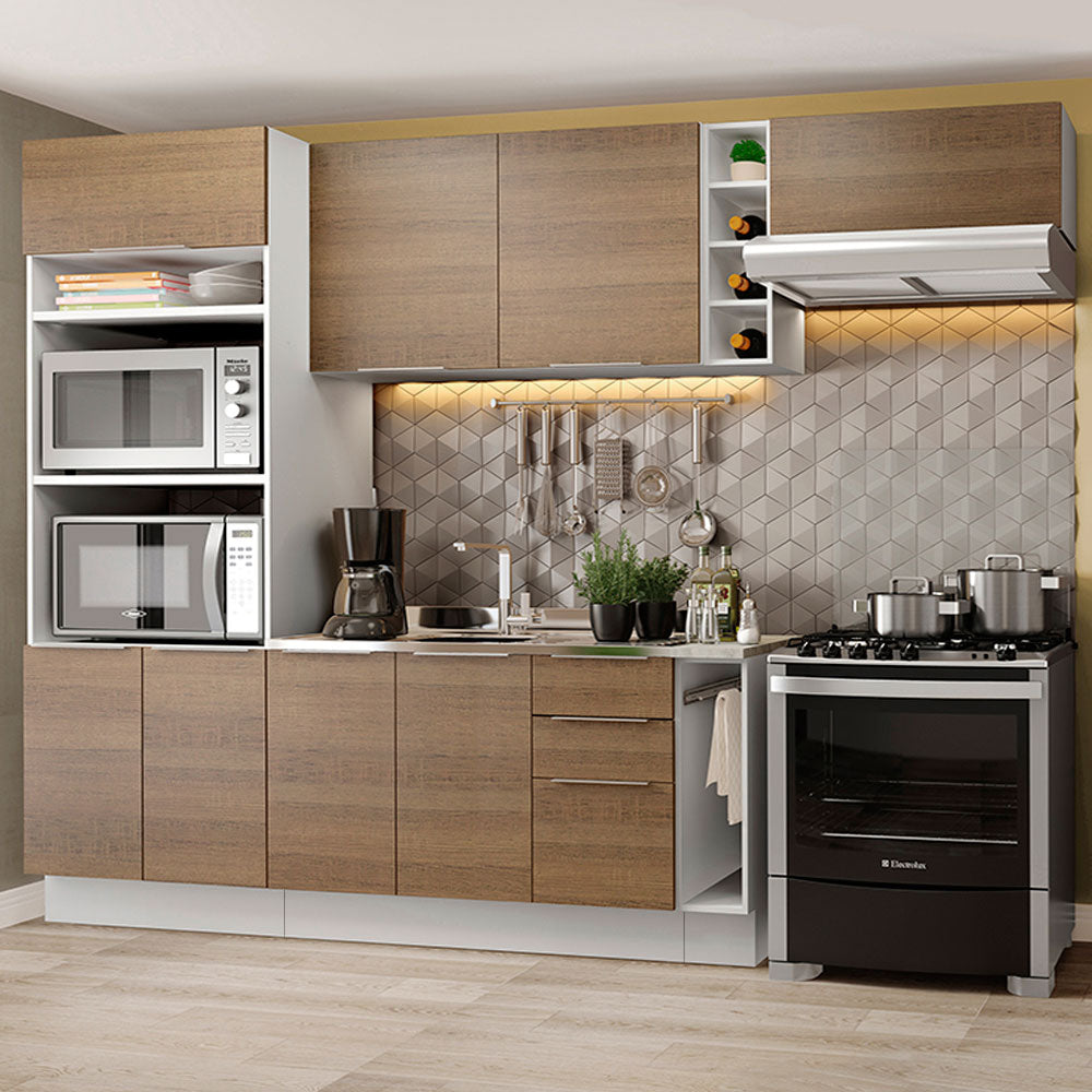 Combo Completo de Cocina 290cm Blanco/Marrón Stella Madesa 02
