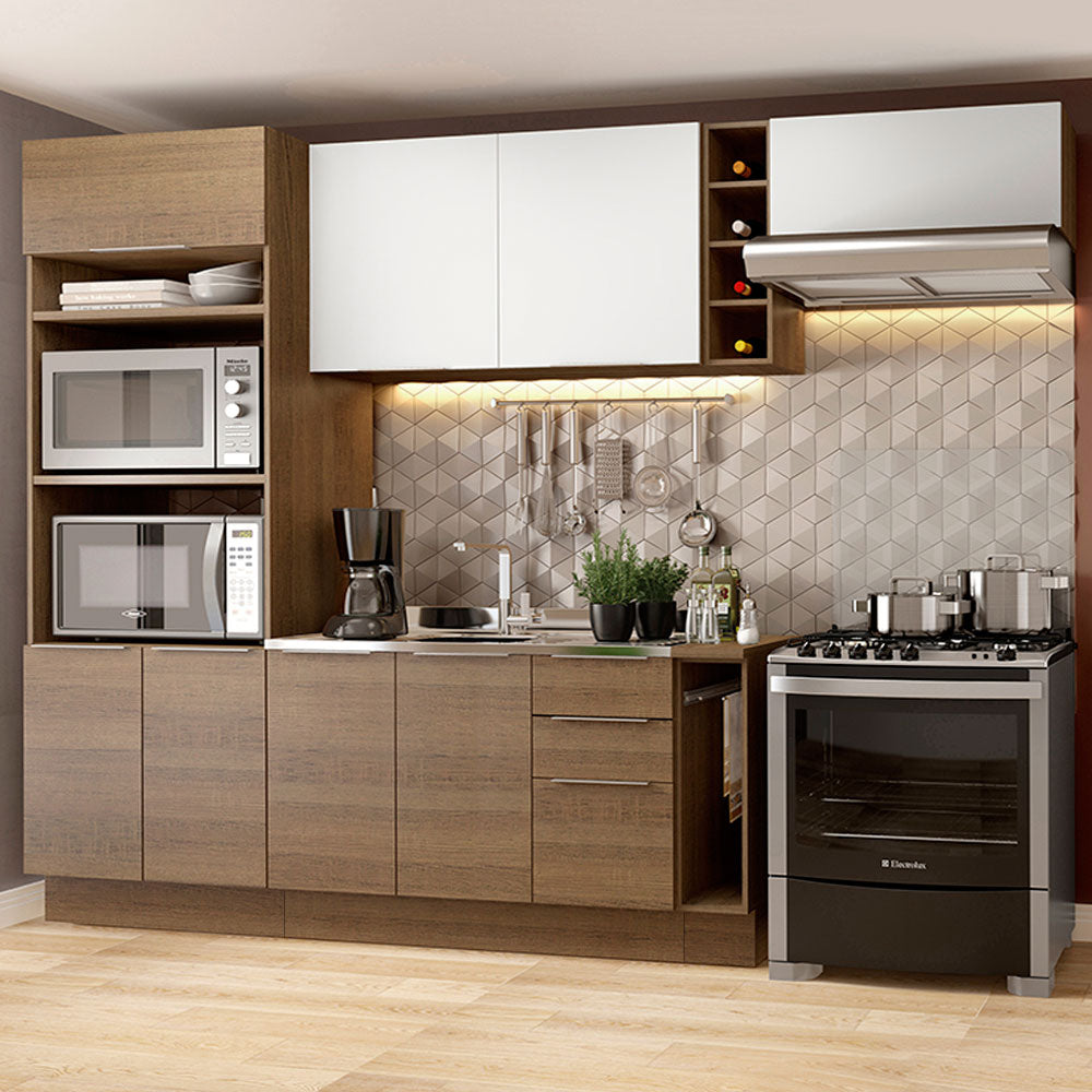 Combo Completo de Cocina 290cm Marrón/Marrón/Blanco Stella Madesa 02