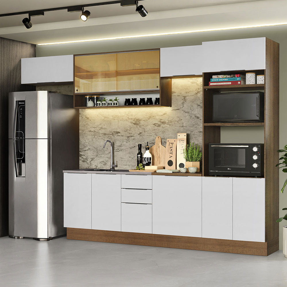 Combo Completo de Cocina 330 cm Marrón/Blanco Stella Madesa 06