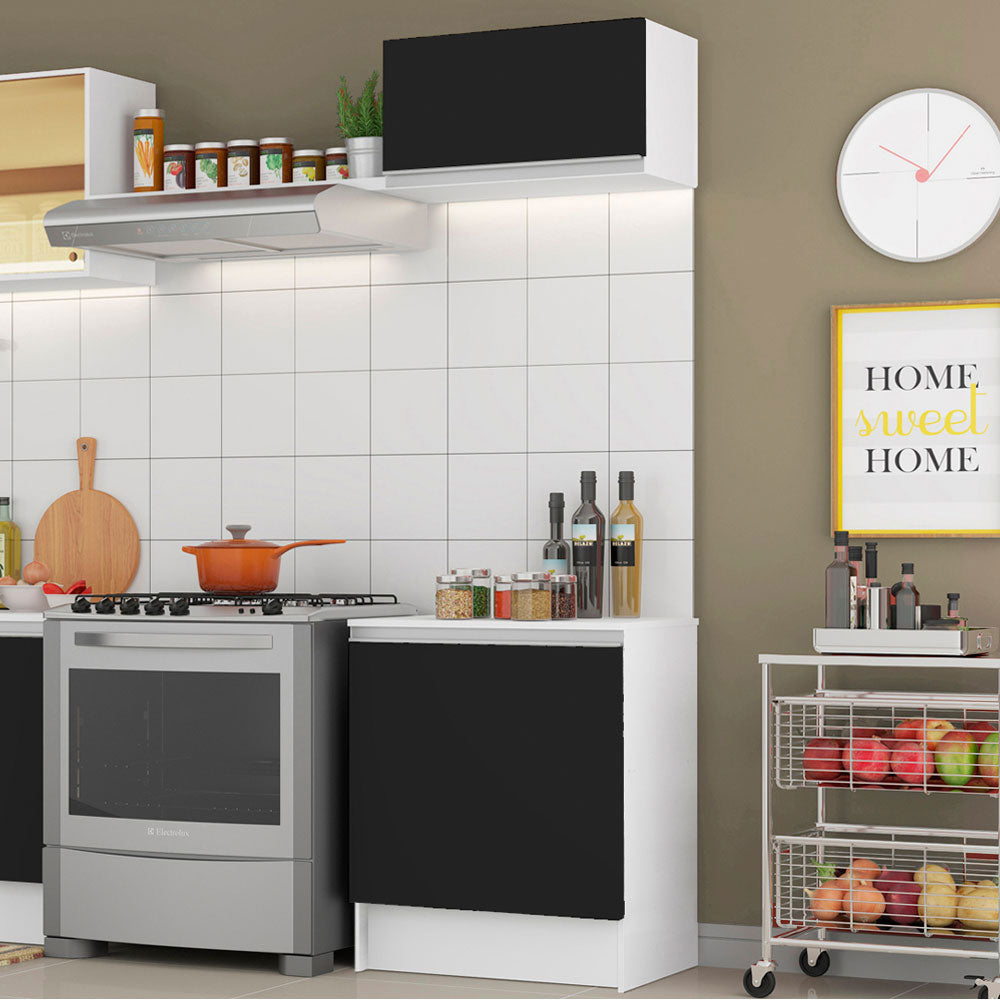 Kit Cocina 60 cm 2 Puertas con Alacena y Bajo Mesada Blanco/Negro Topazio Madesa