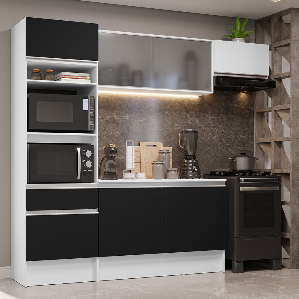 Combo Completo de Cocina 240 cm Blanco/Negro/Blanco Topazio Madesa 01