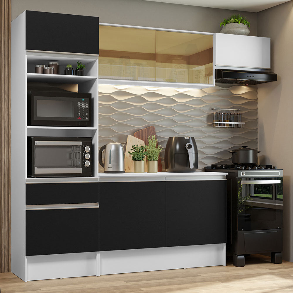 Combo Completo de Cocina 240 cm Blanco/Negro/Blanco Diamante Madesa 02