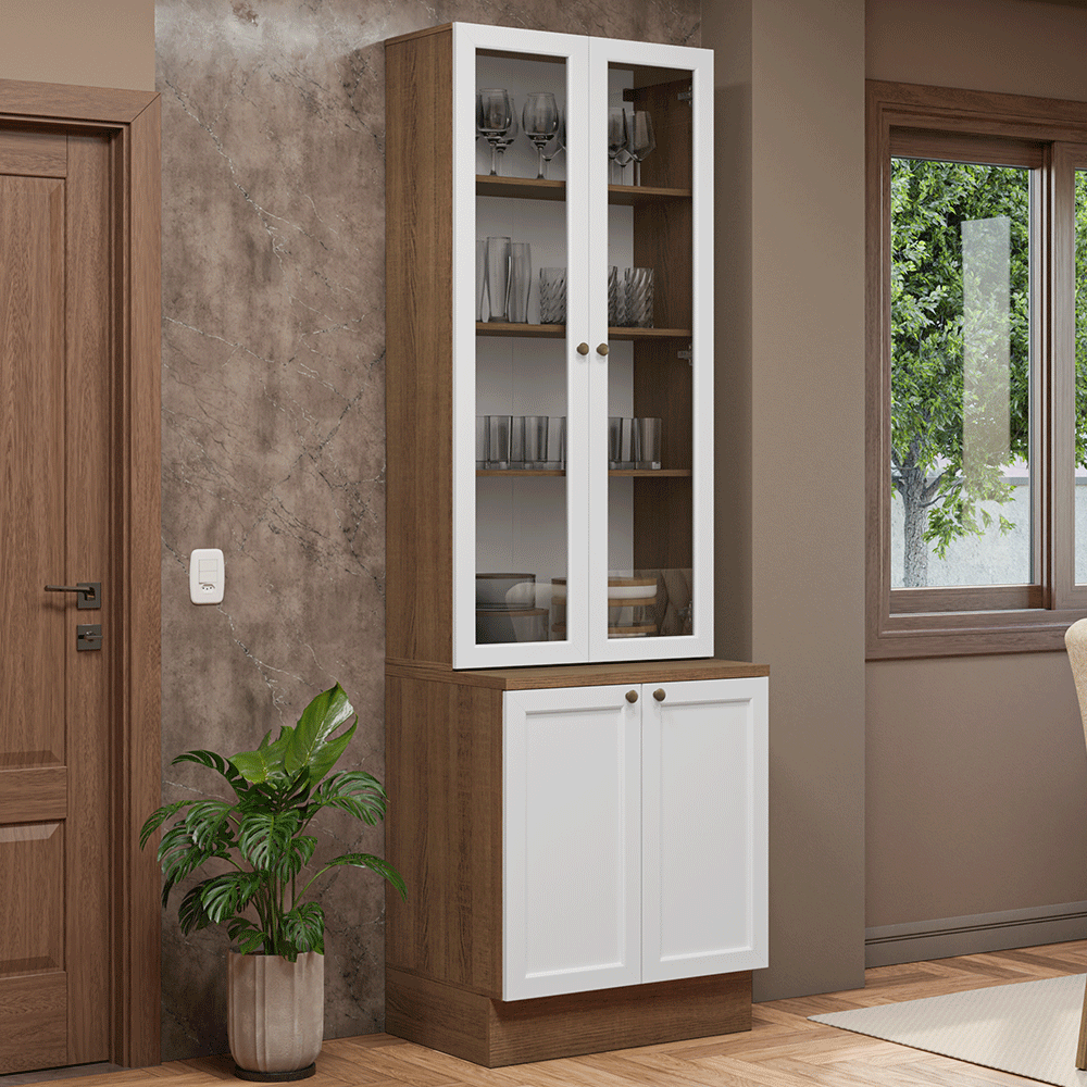 Kit Bajo Mesada + Cristalero 70 cm Vik Marrón/Blanco 02