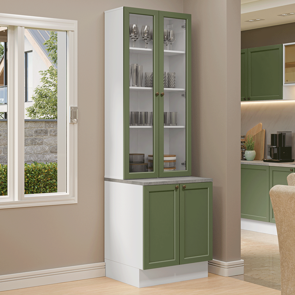 Kit Bajo Mesada + Cristalero 70 cm Vik Blanco/Verde 01