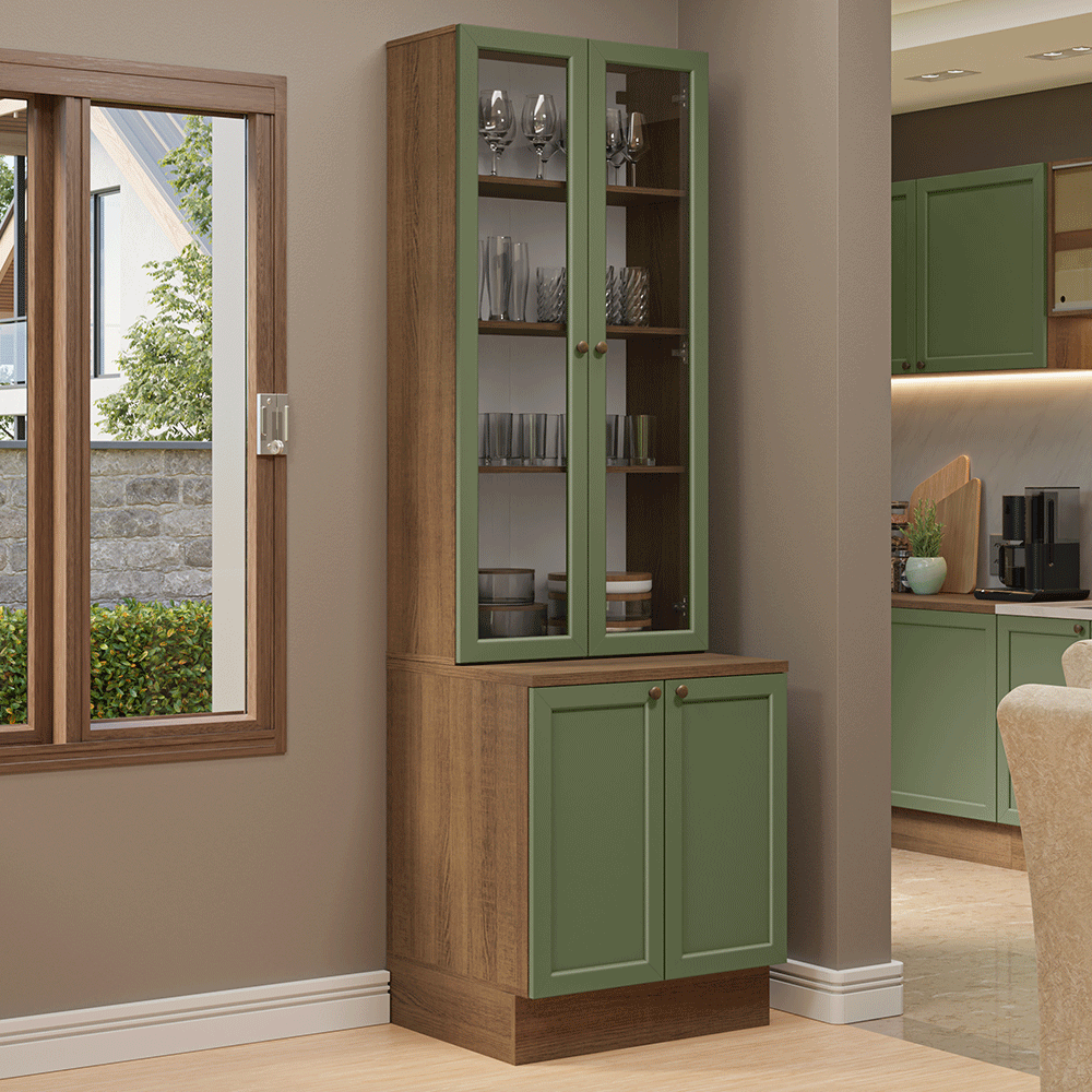 Kit Bajo Mesada + Cristalero 70 cm Vik Marrón/Verde 01