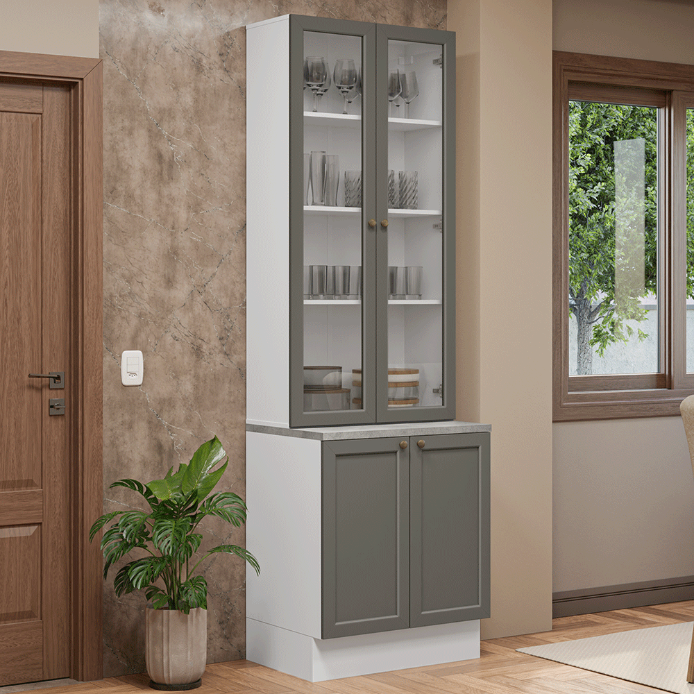 Kit Bajo Mesada + Cristalero 70 cm Vik Blanco/Gris 02