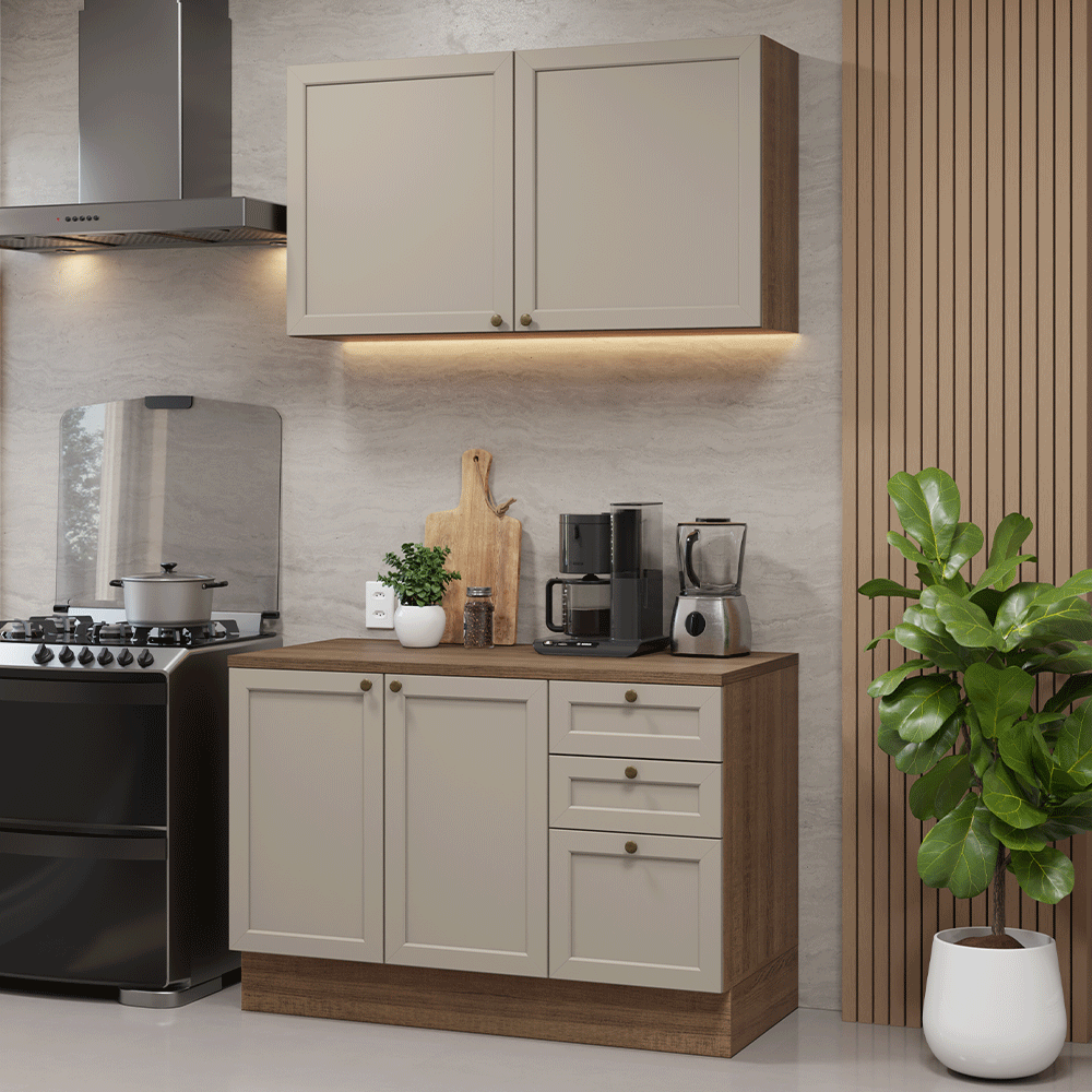 Combo de Cocina Compacta 120 cm Marrón/Crema Vik Madesa 01