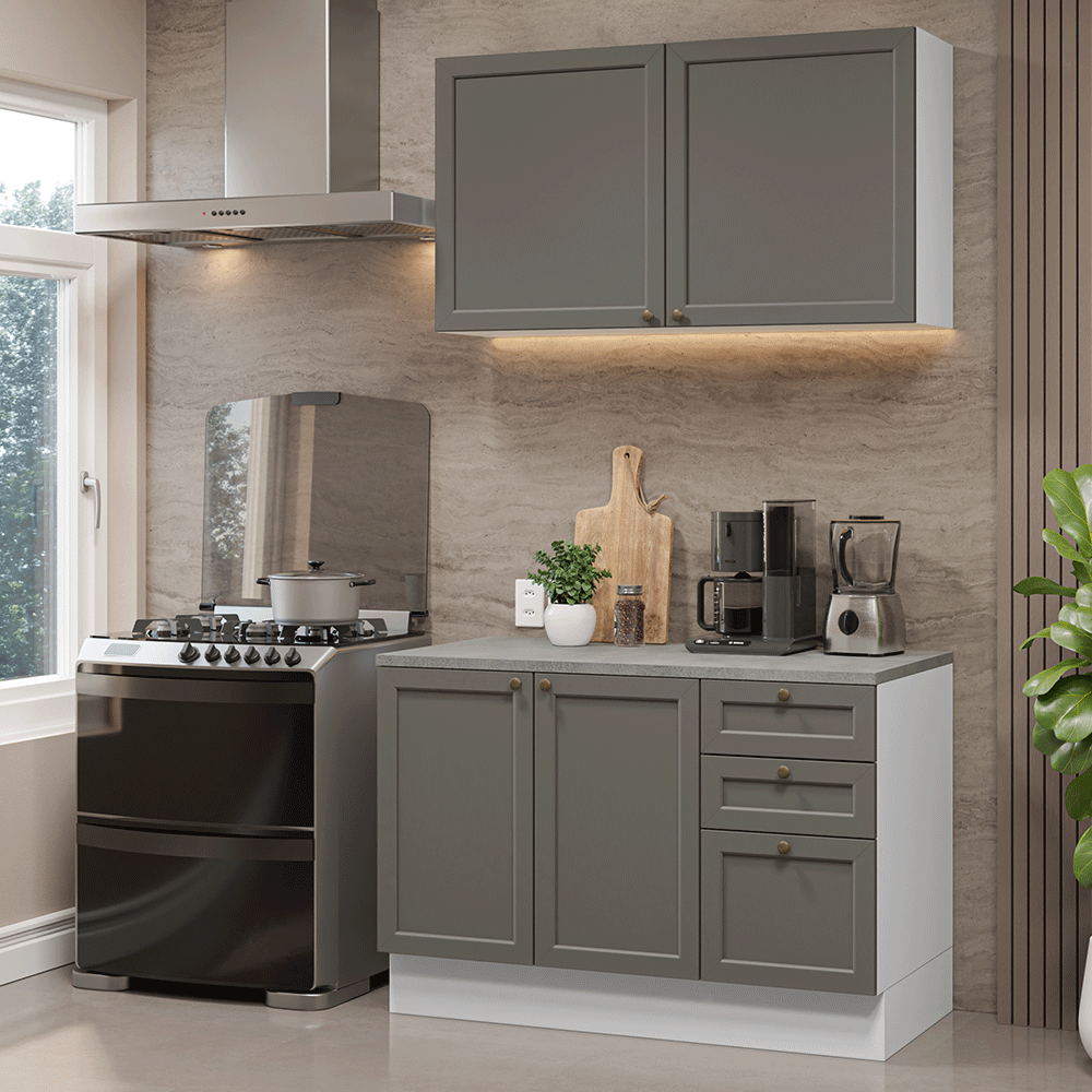 Cocina Compacta 120 cm Vik Blanco/Gris 01