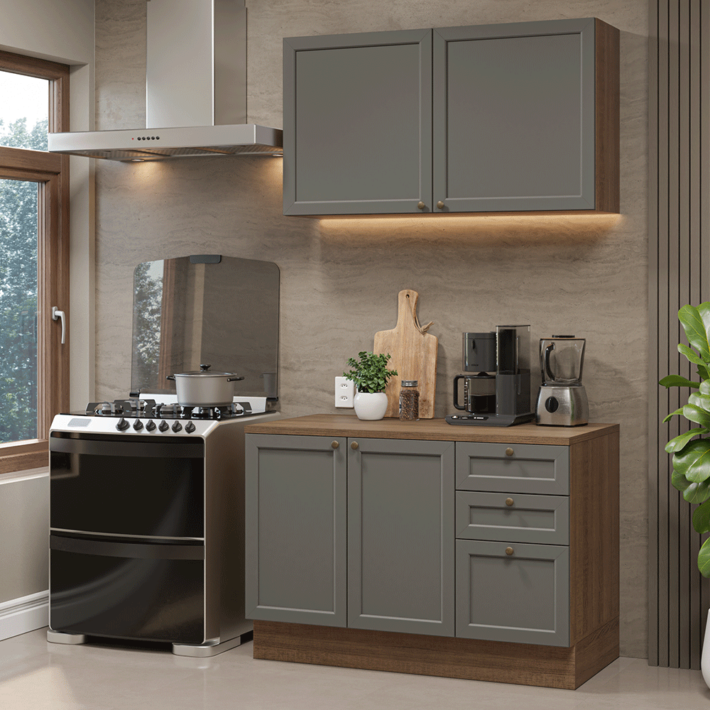 Cocina Compacta 120 cm Vik Marrón/Gris 01