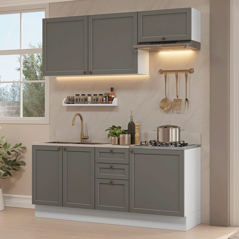 Cocina Compacta 180 cm Vik Blanco/Gris 01