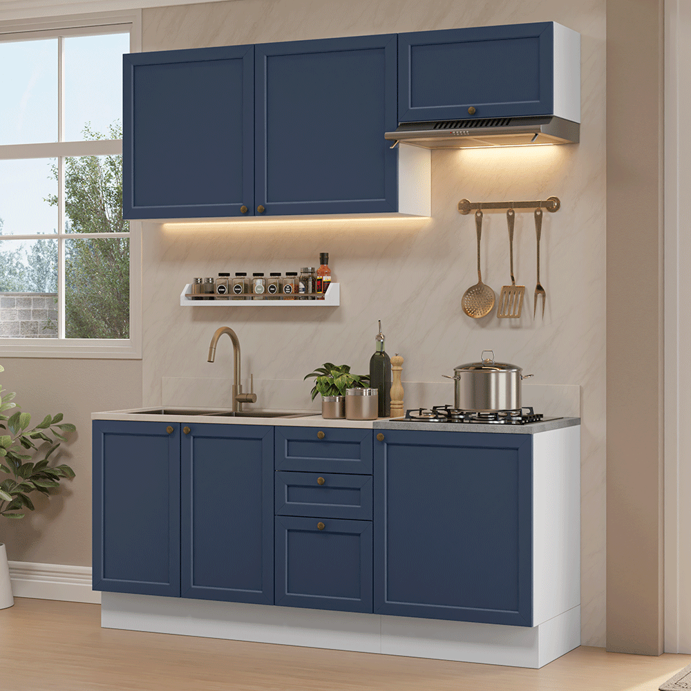 Cocina Compacta 180 cm Vik Blanco/Azul 01