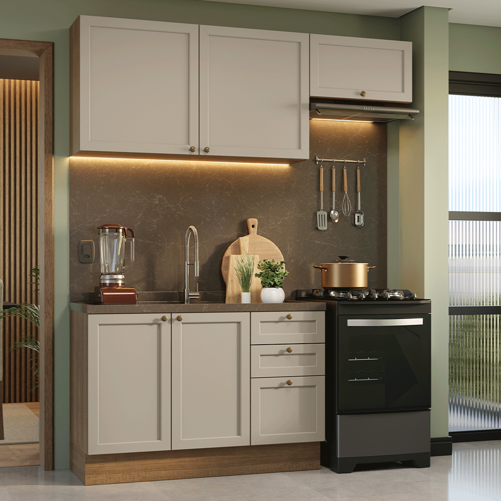 Combo de Cocina Compacta 180 cm Marrón/Crema Vik Madesa 02