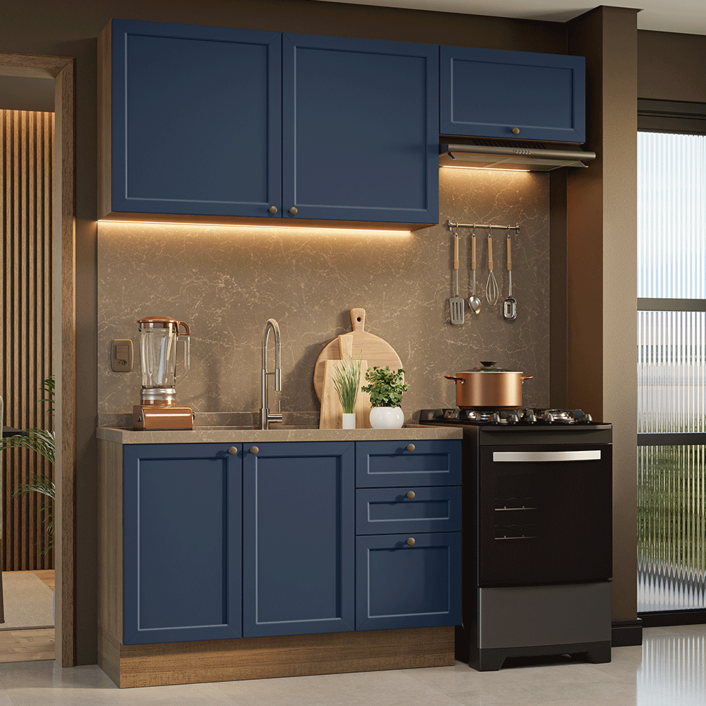 Cocina Compacta 180 cm Vik Marrón/Azul 02