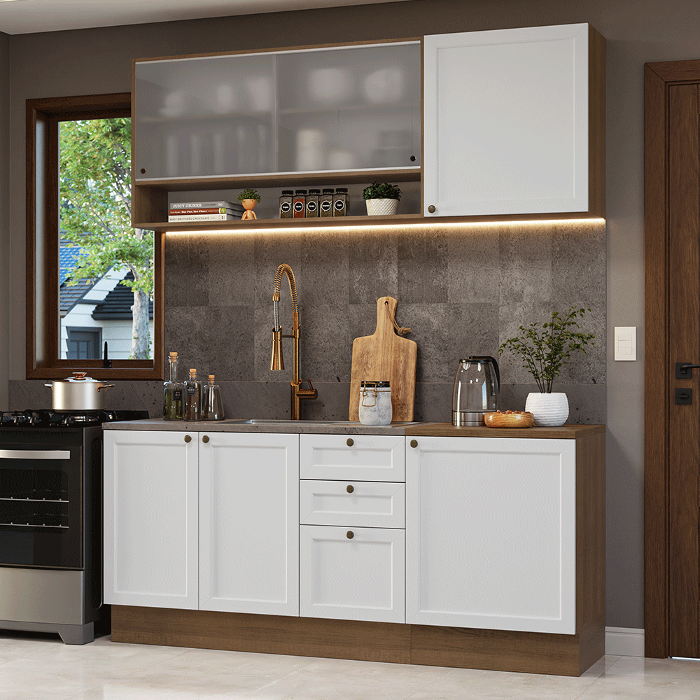 Cocina Compacta 180 cm Vik Marrón/Blanco 03