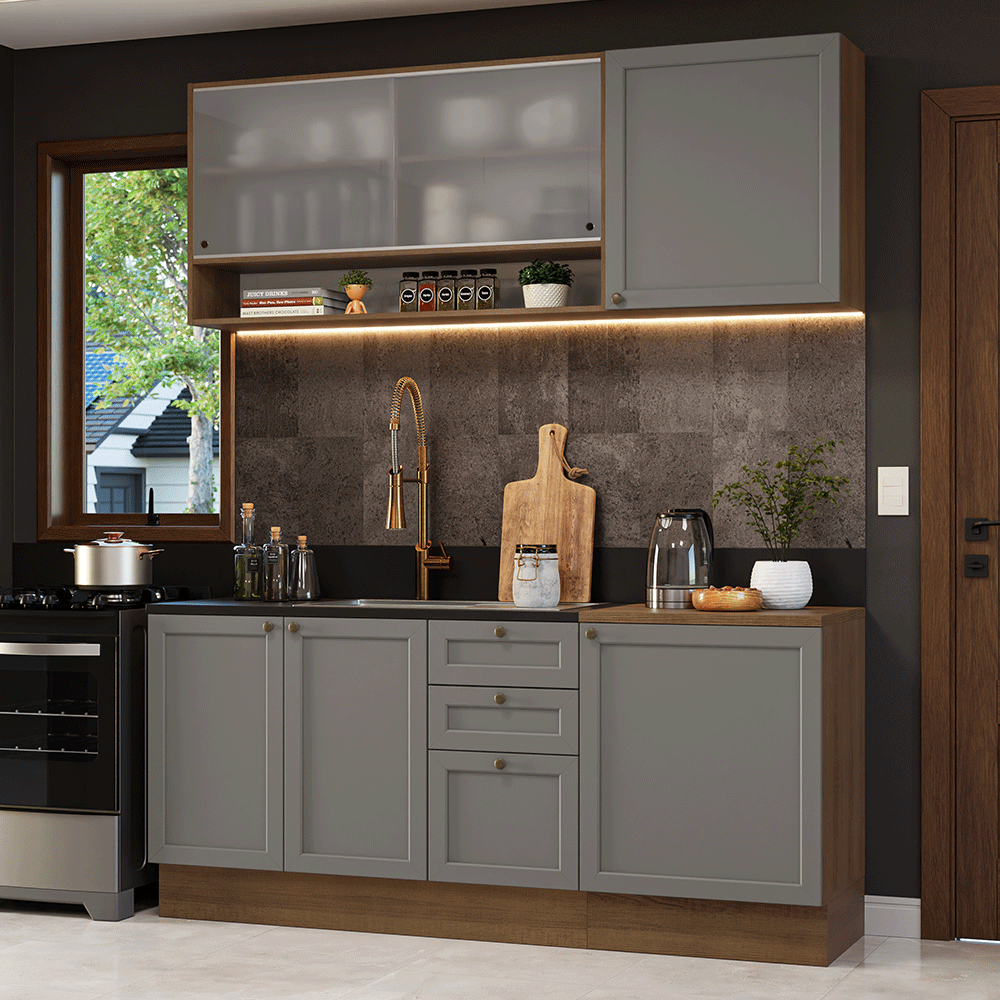 Cocina Compacta 180 cm Vik Marrón/Gris 03