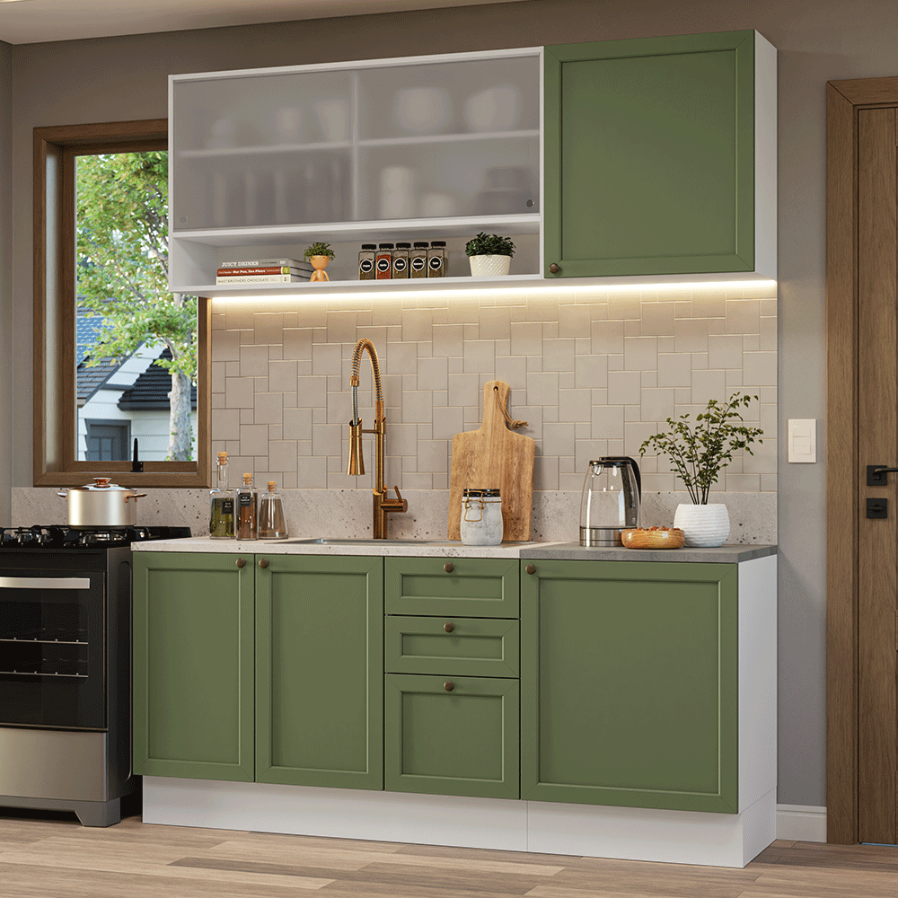 Cocina Compacta 180 cm Vik Blanco/Verde 03