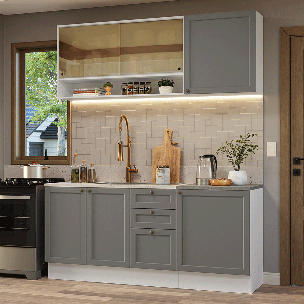 Cocina Compacta 180 cm Vik Blanco/Gris 04