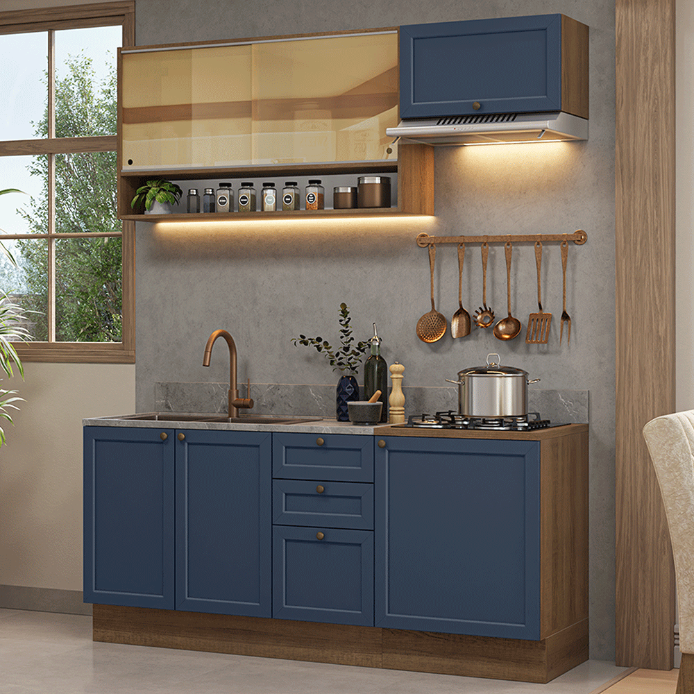 Cocina Compacta 180 cm Vik Marrón/Azul 05
