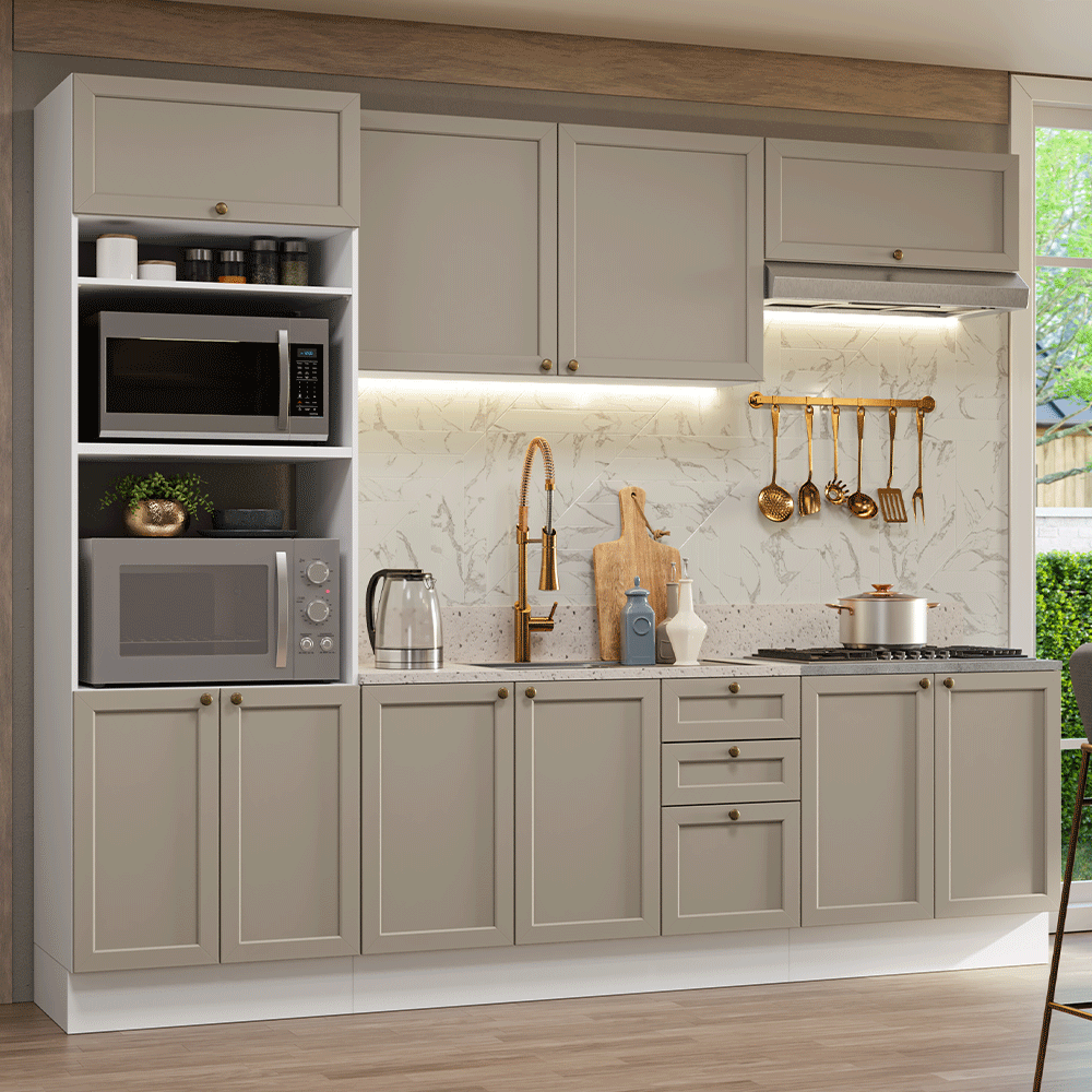 Combo completo de Cocina 270 cm Blanco/Crema Vik Madesa 01