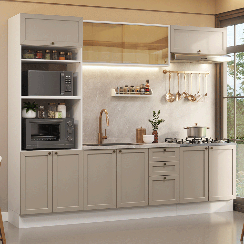 Combo completo de Cocina 270 cm Blanco/Crema Vik Madesa 02