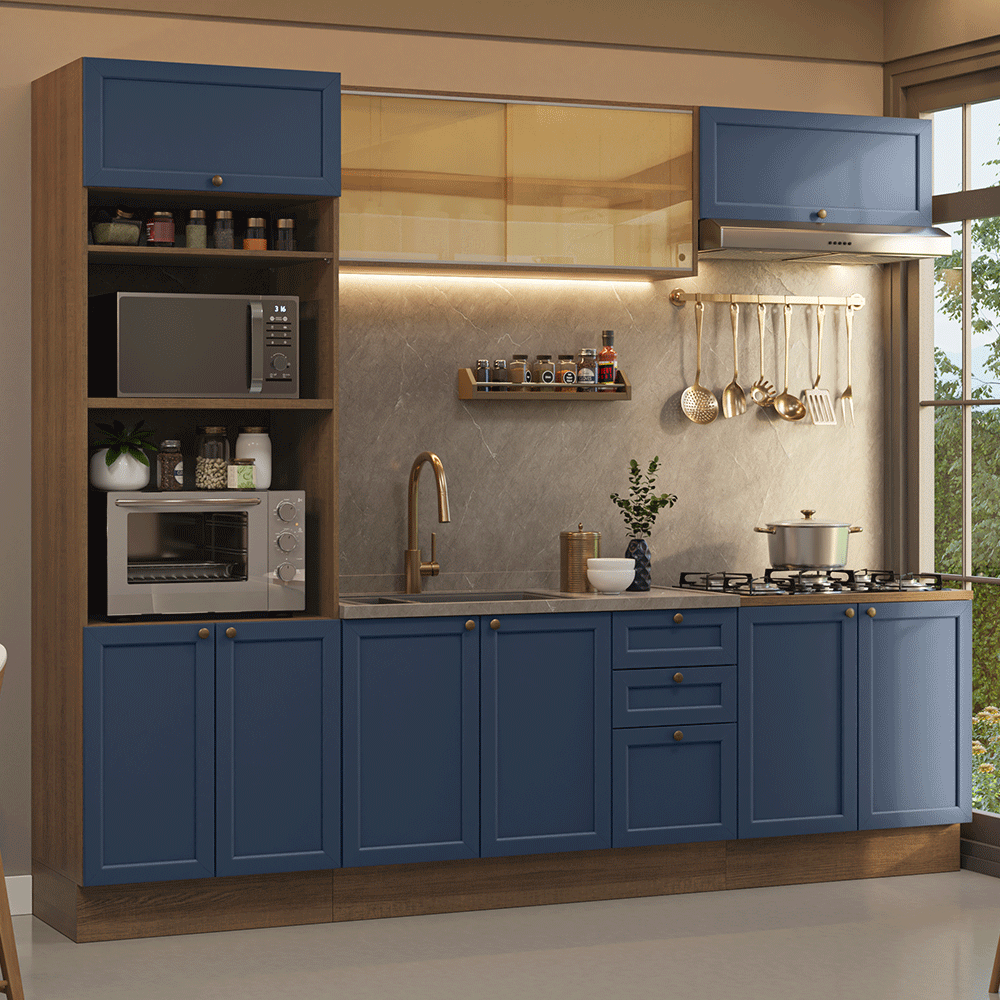 Combo de Cocina 270 cm Vik Marrón/Azul 02
