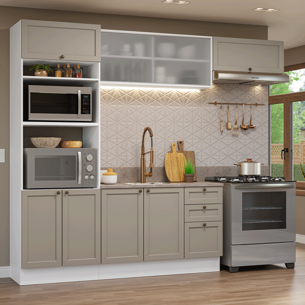 Combo completo de Cocina 270 cm Blanco/Crema Vik Madesa 03