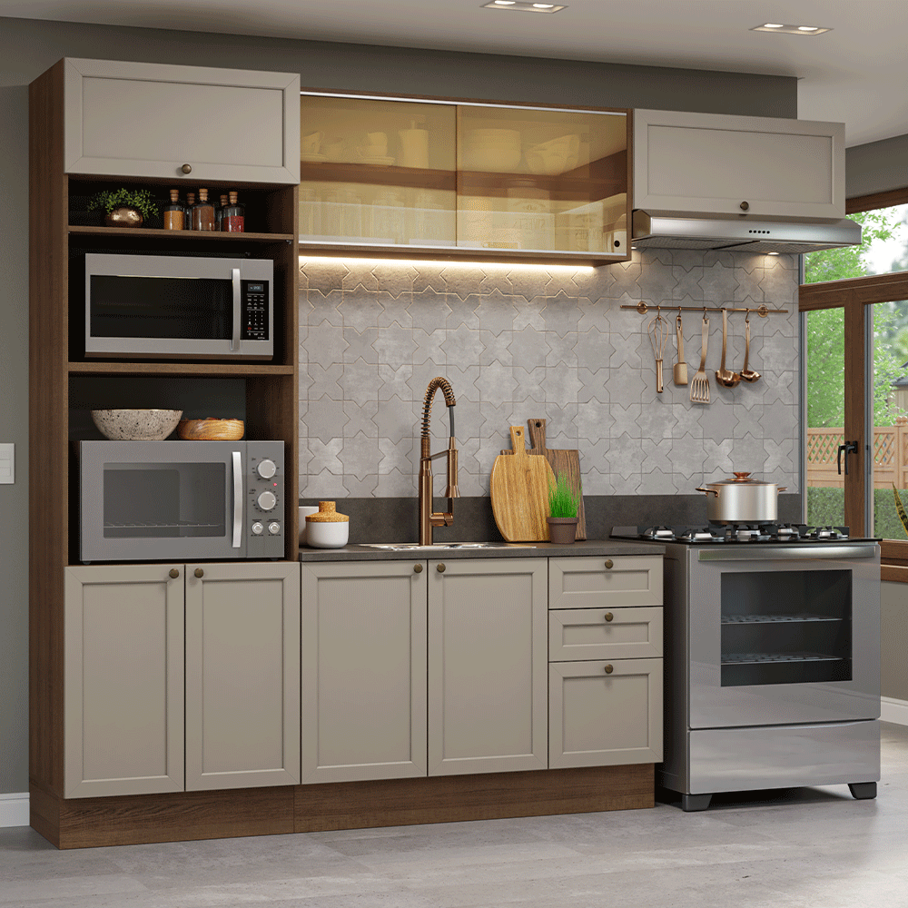 Combo completo de Cocina 270 cm Marrón/Crema Vik Madesa 04