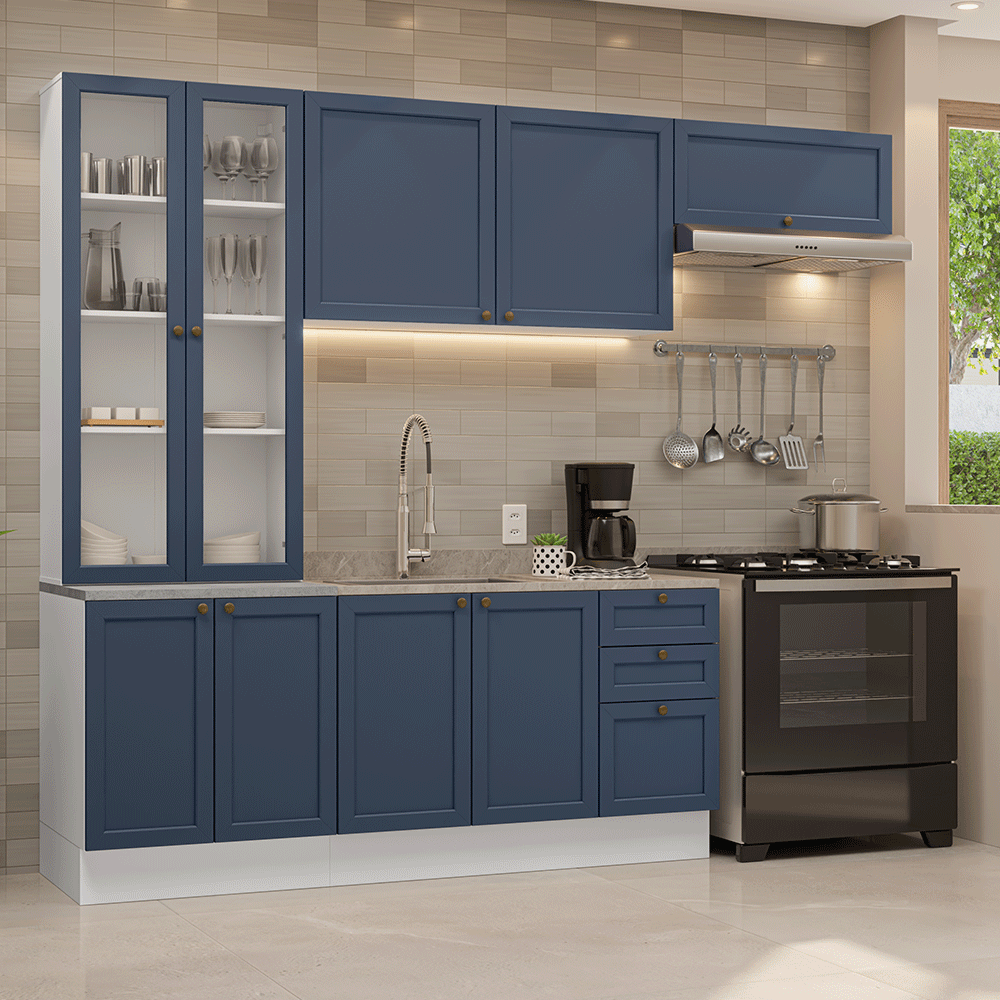 Combo completo de Cocina 270 cm Blanco/Azul Vik Madesa 05