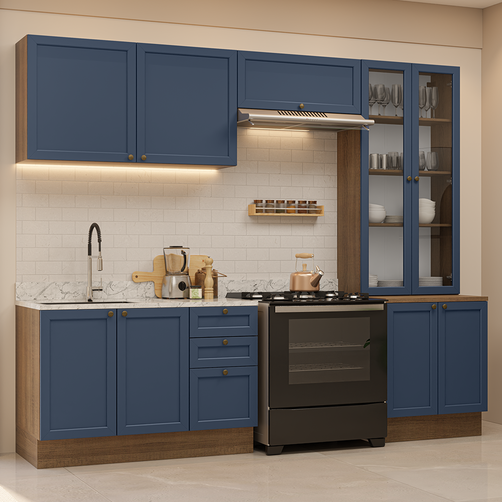 Combo completo de Cocina 270 cm Marrón/Azul Vik Madesa 06