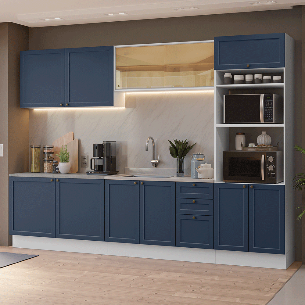 Combo de Cocina 310 cm Vik Blanco/Azul 01