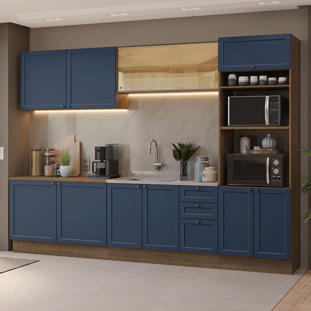 Combo de Cocina 310 cm Vik Marrón/Azul 01