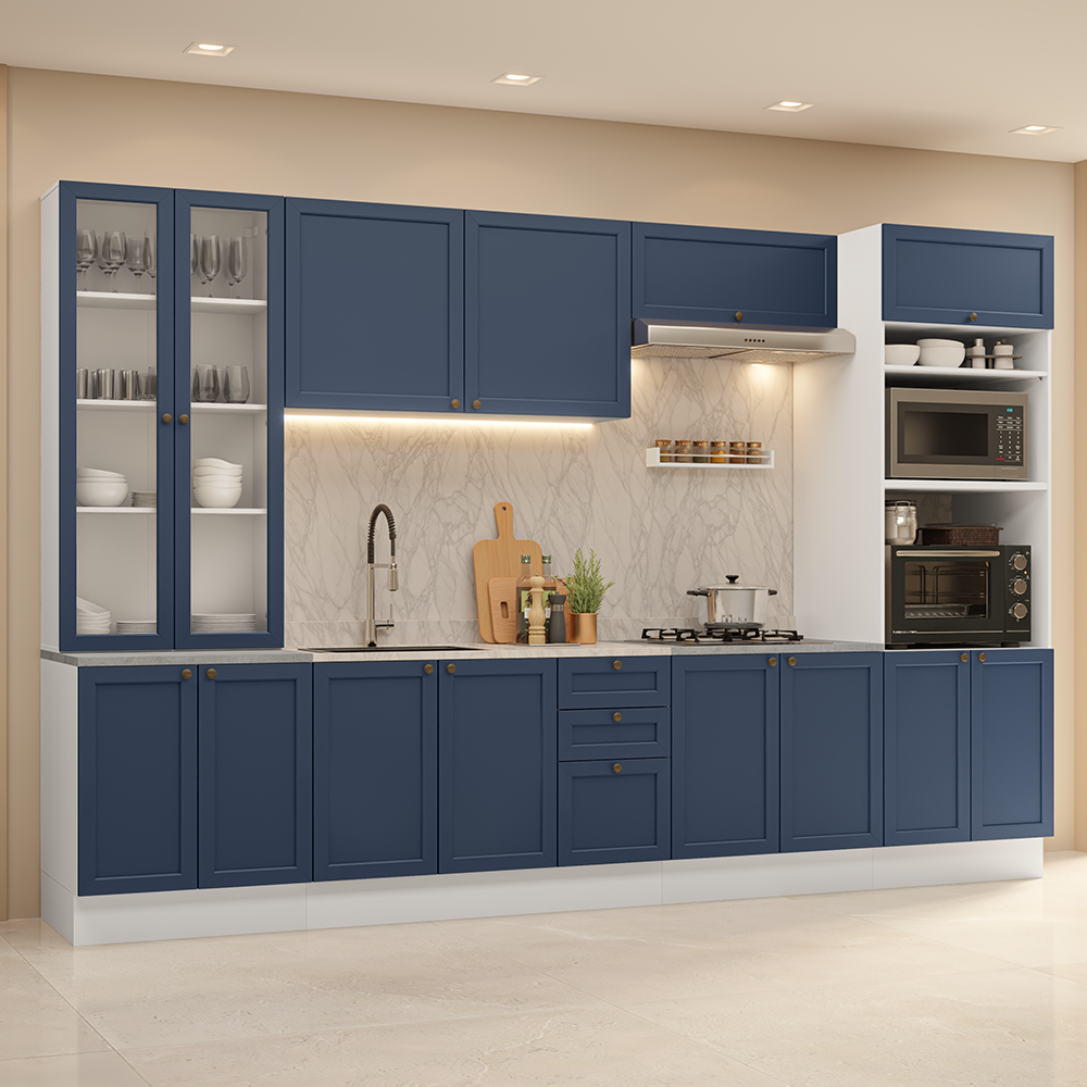 Combo completo de Cocina 340 cm Blanco/Azul Vik Madesa 01