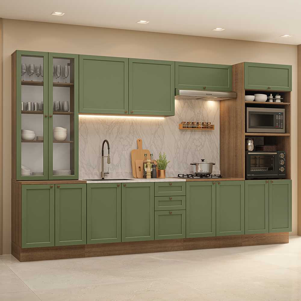 Combo completo de Cocina 340 cm Marrón/Verde Vik Madesa 01